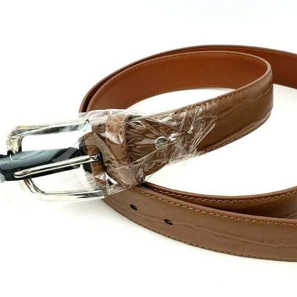 Men's Leather 1.25" Non Reversible Belt Brown Croc - Picture 1 of 11